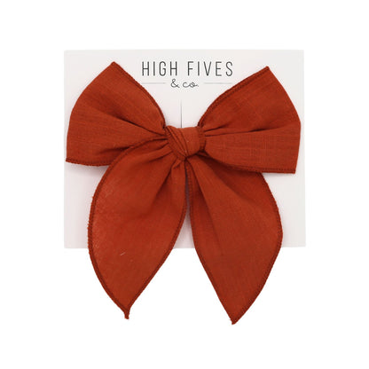 High Fives Linen Fable Bow Clip - Burnt Orange