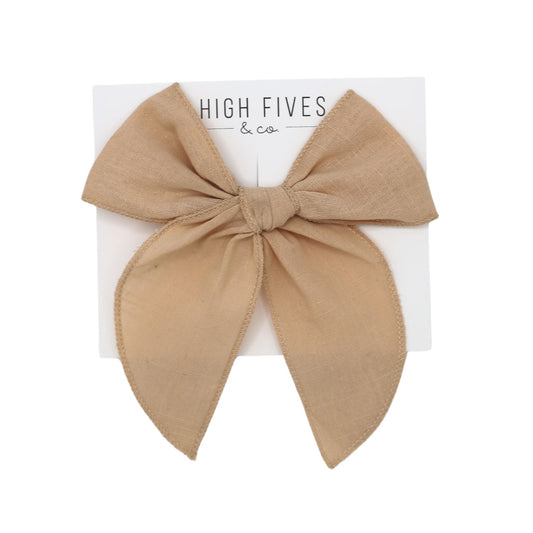 High Fives Linen Fable Bow Clip - Beige