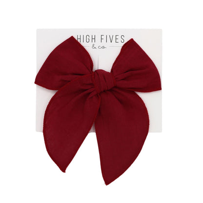 High Fives Linen Fable Bow Clip - Ruby