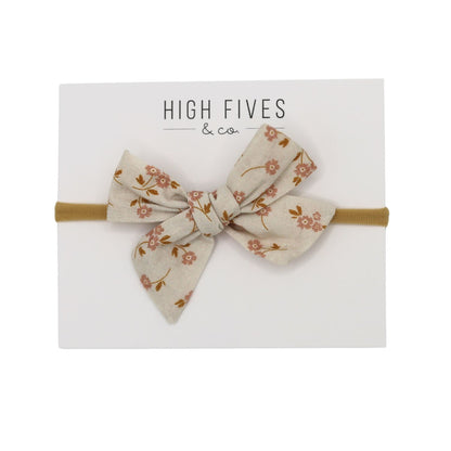 High Fives Floral Linen Bow Nylon Headband - Pink Asters Cream