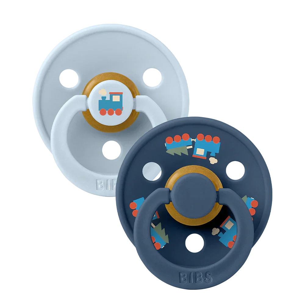 BIBS Pacifier Colour Holiday Train 2-Pack Latex Baby Blue/Steel Blue