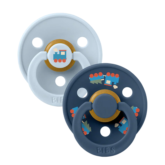 BIBS Pacifier Colour Holiday Train 2-Pack Latex Baby Blue/Steel Blue