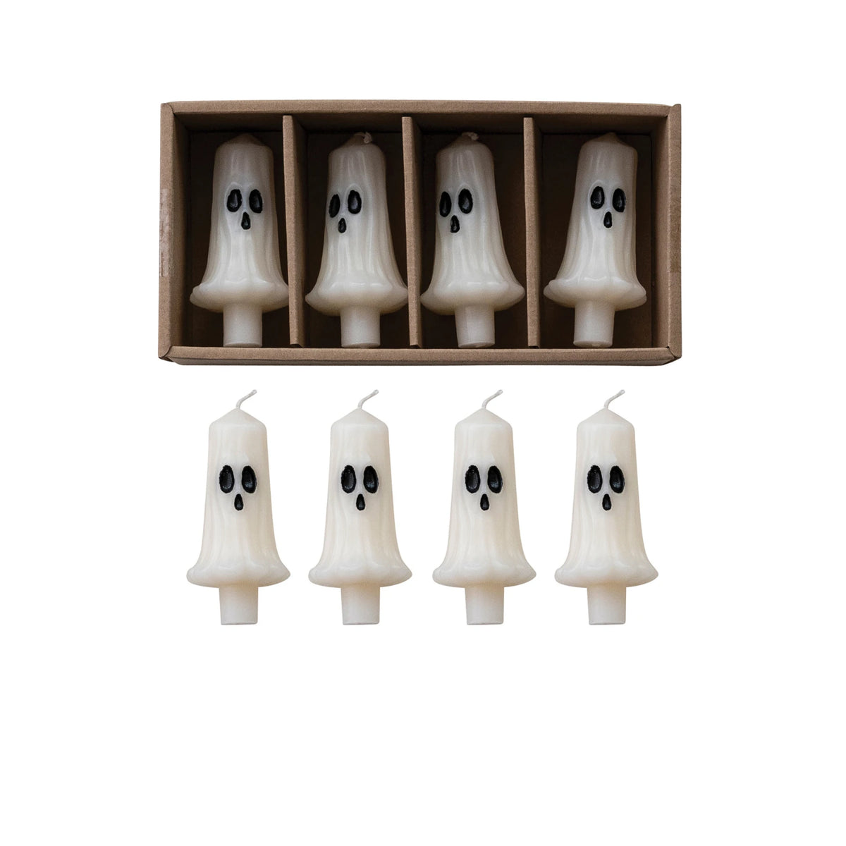 Creative Co-op Unscented Ghost Taper Candles – Set of 4 – White & Black