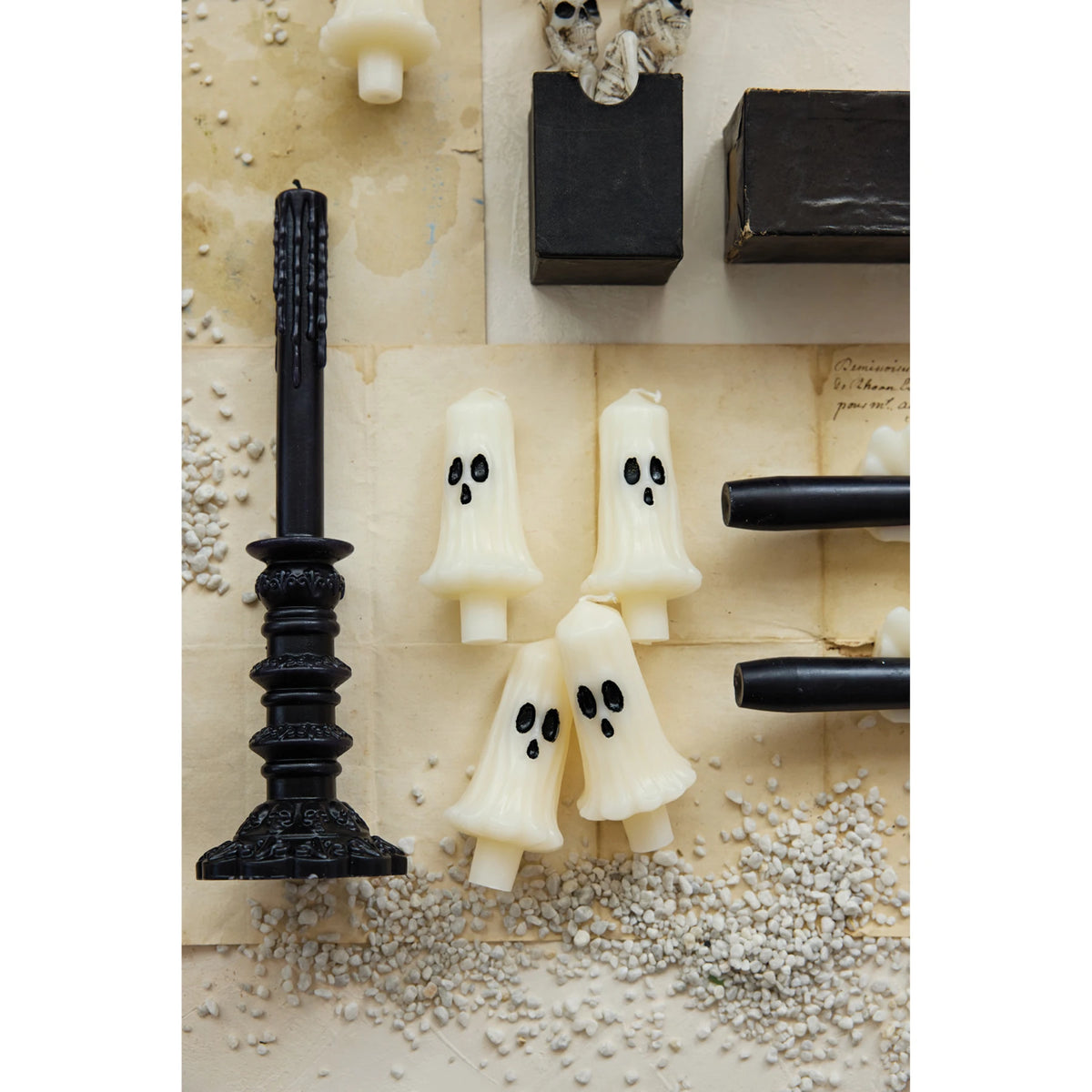 Creative Co-op Unscented Ghost Taper Candles – Set of 4 – White & Black