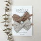 Emi Lei Bow Set - Nylon Headband - Taupe Linen / Mini Check