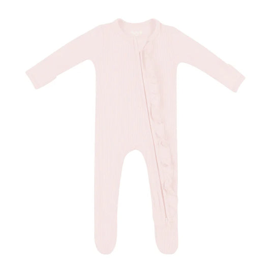 Kyte Baby Ribbed Ruffle Zipper Footie - Blush