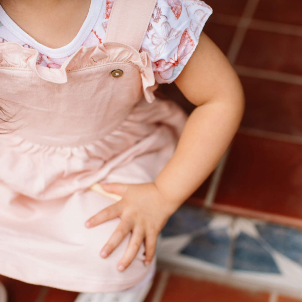 Little girl wearing Burt's Bees French Terry Dress - Toddler - Pink Sand