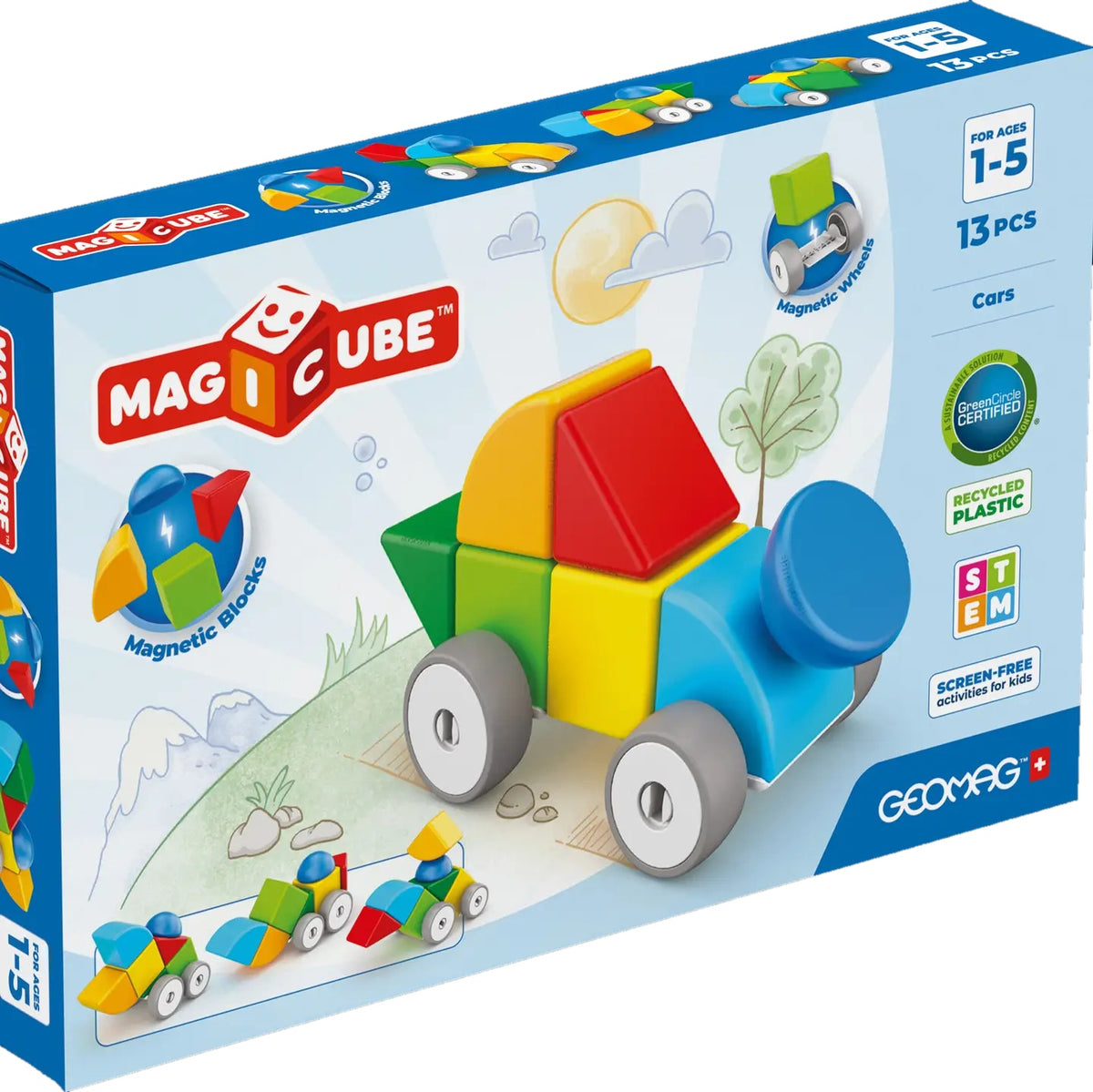 GEOMAGWORLD USA Geomag Magicube Blocks Recycled Cars 13pcs