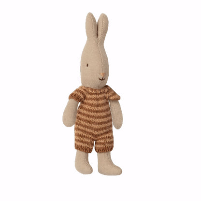 Maileg Micro Rabbit in Striped Knit Romper - Brown