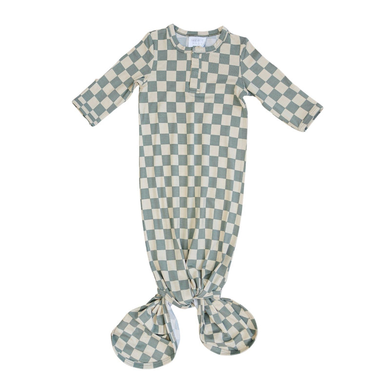 Mebie Baby Bamboo Knot Gown - Light Green Checkered