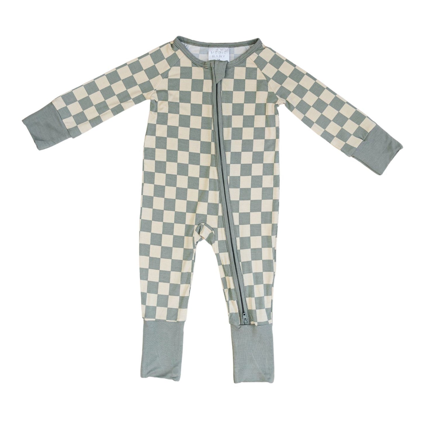 Mebie Baby Bamboo Zipper Pajama - Light Green Checkered 