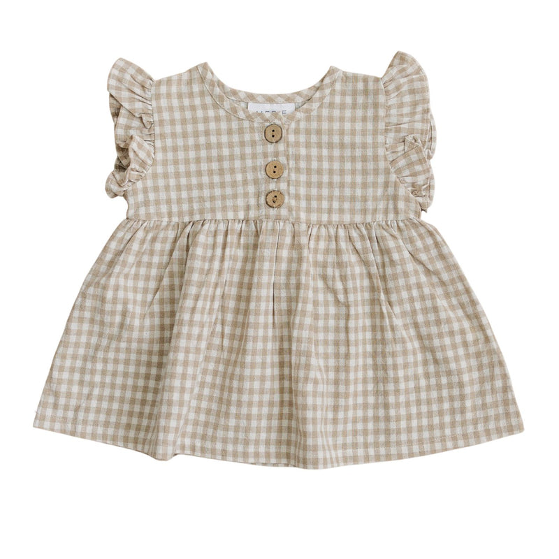 Mebie Baby Ruffle Linen Dress - Taupe Gingham