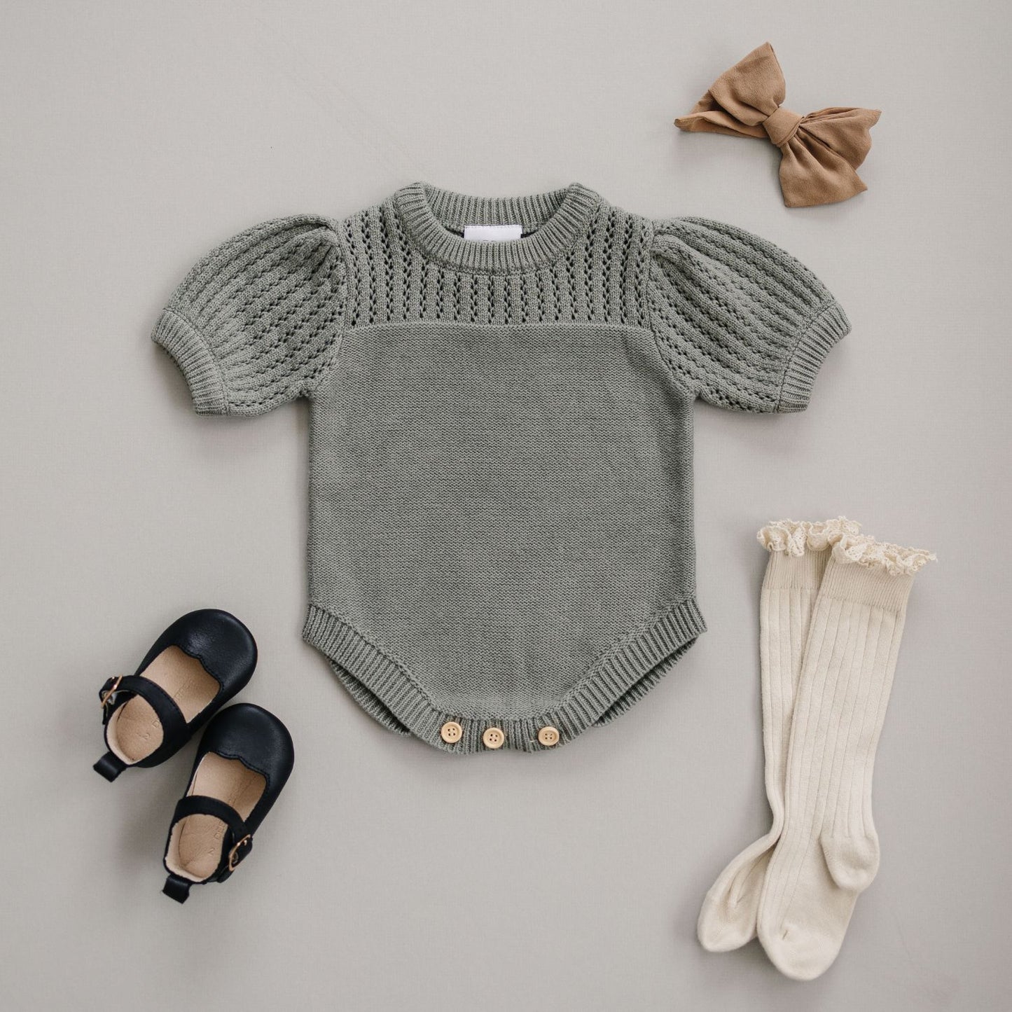 Mebie Baby Knit Shirt Romper - Sage