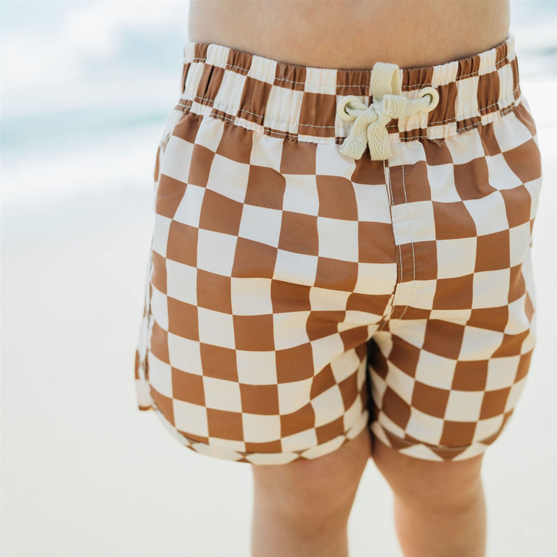 Mebie Baby Swim Shorts - Rust Checkered