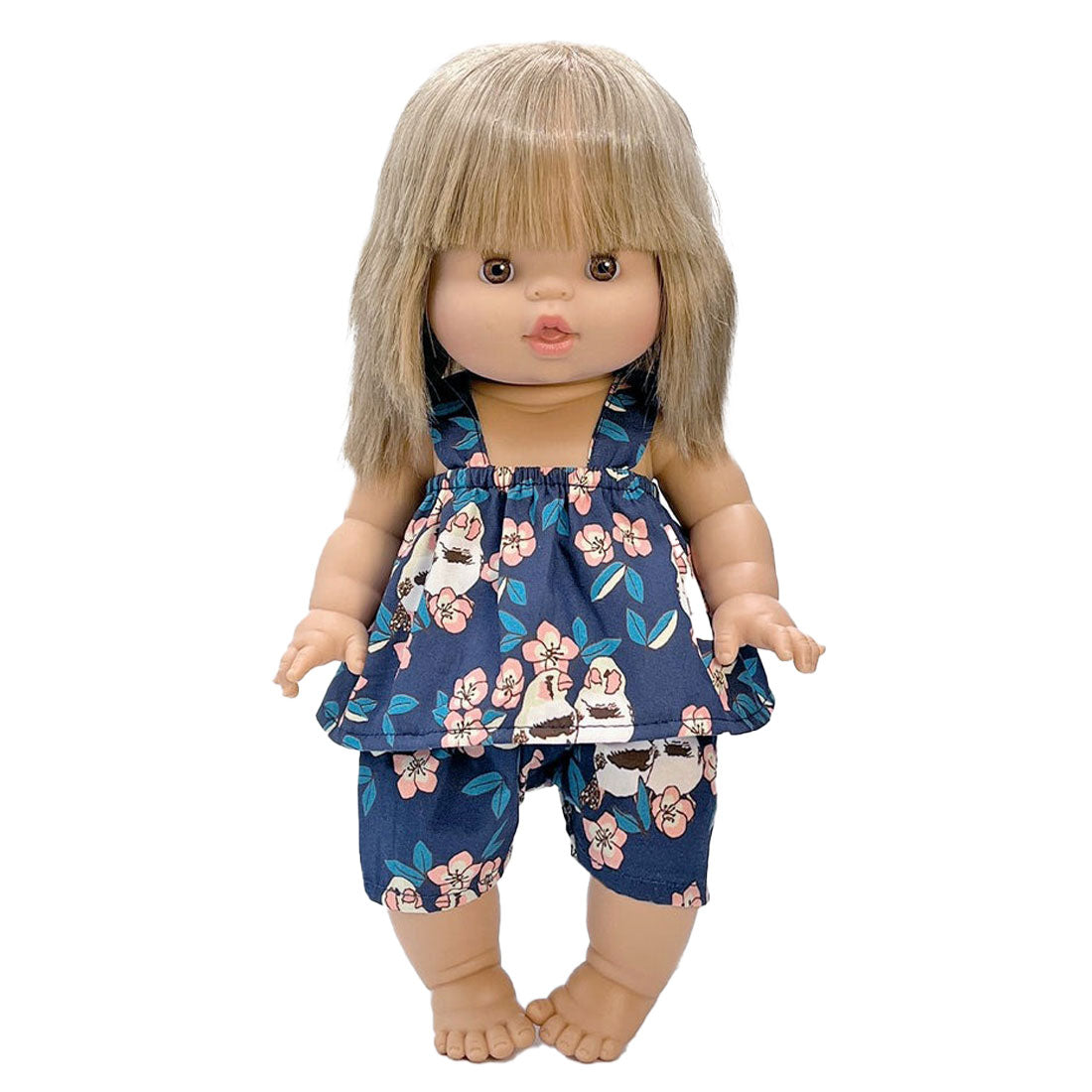 Doll wearing Minikane Doll Clothing - Mila Shorts Outfit Set - Mandarins
