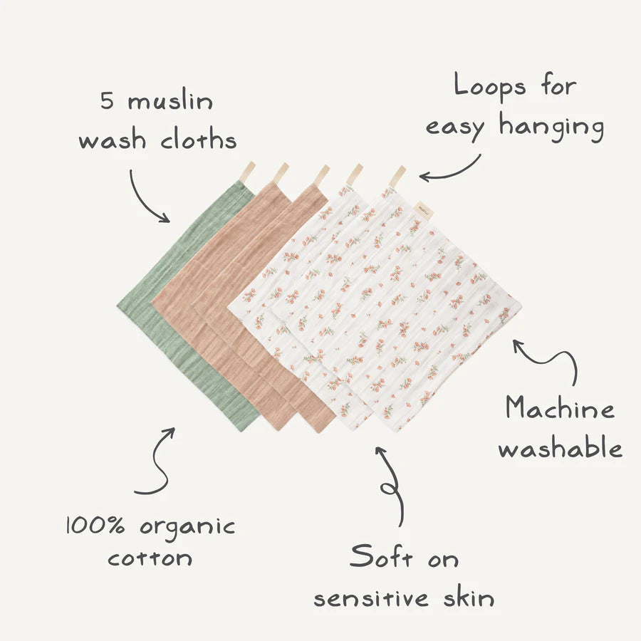Mushie Muslin Cotton Washcloth 5-Pack