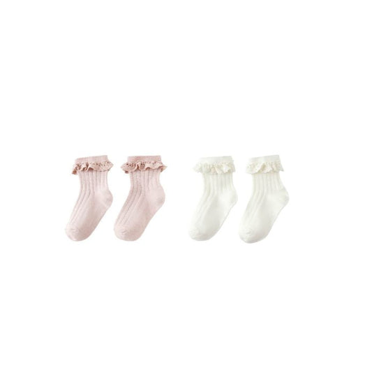 Rylee and Cru Lace Trim Socks 2 Pack - Blush/Ivory