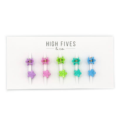 High Fives Mini Flower Hair Claw Clips 1.4cm - Set of 10 - Original Cool Tones