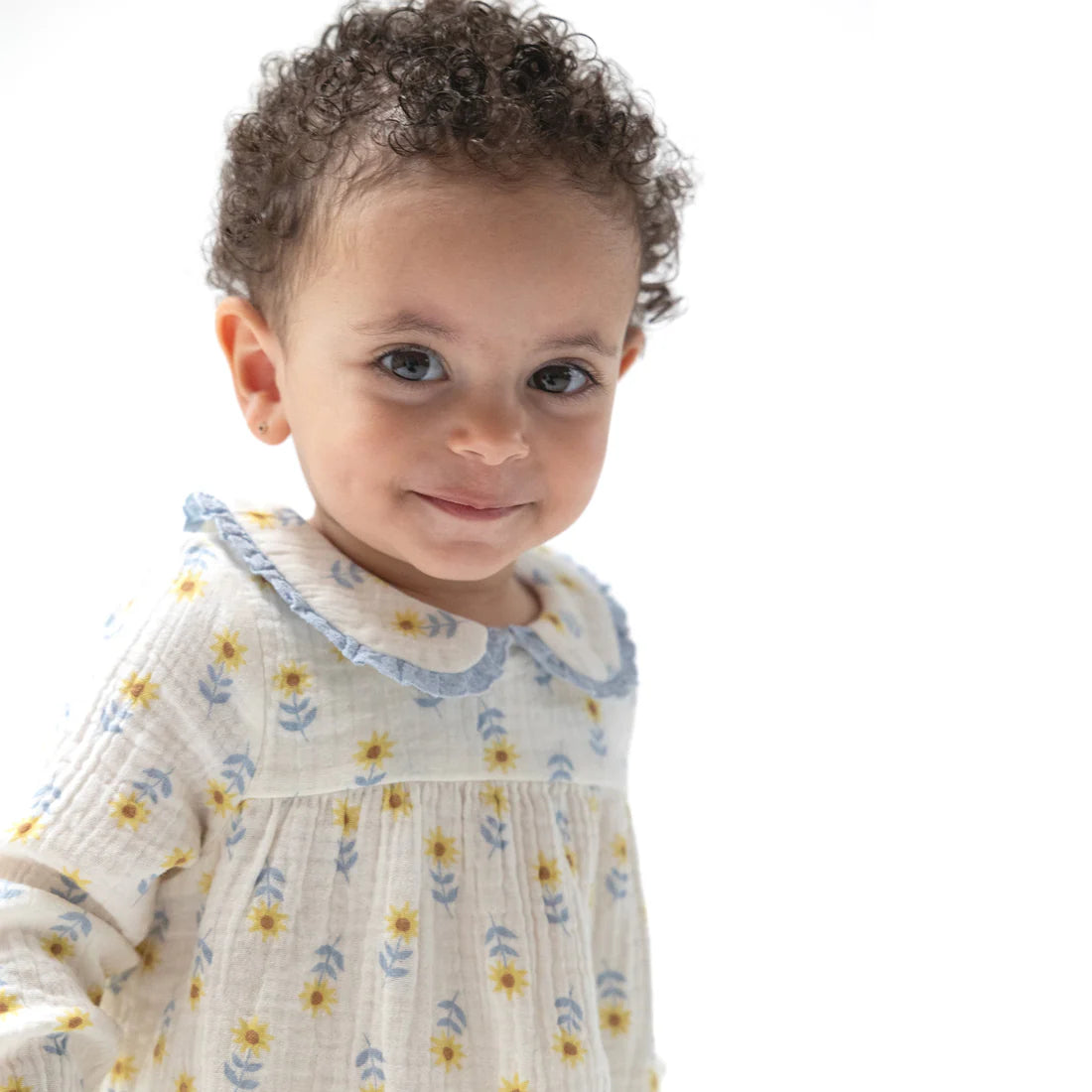 Angel Dear Muslin Peter Pan Collar Dress and Ribbed Leggings - Western Sunflower - Eyelet Trim