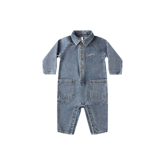 Rylee and Cru Collared Baby Jumpsuit - Indigo Denim