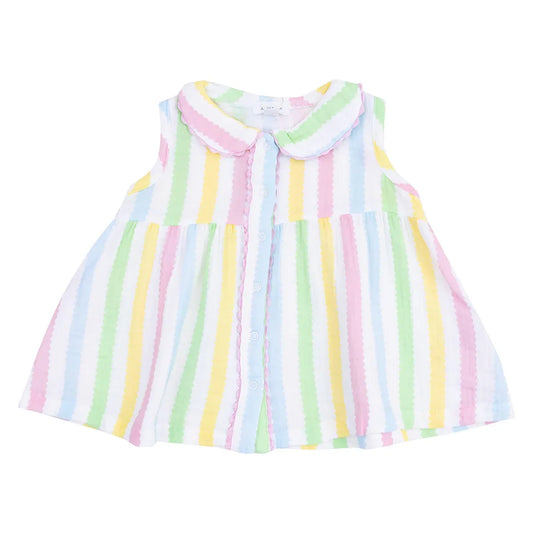 Angel Dear The Jill- Peter Pan Button Front Dress W/ Ric Rac Trim And Dc - Ric Rac Stripe