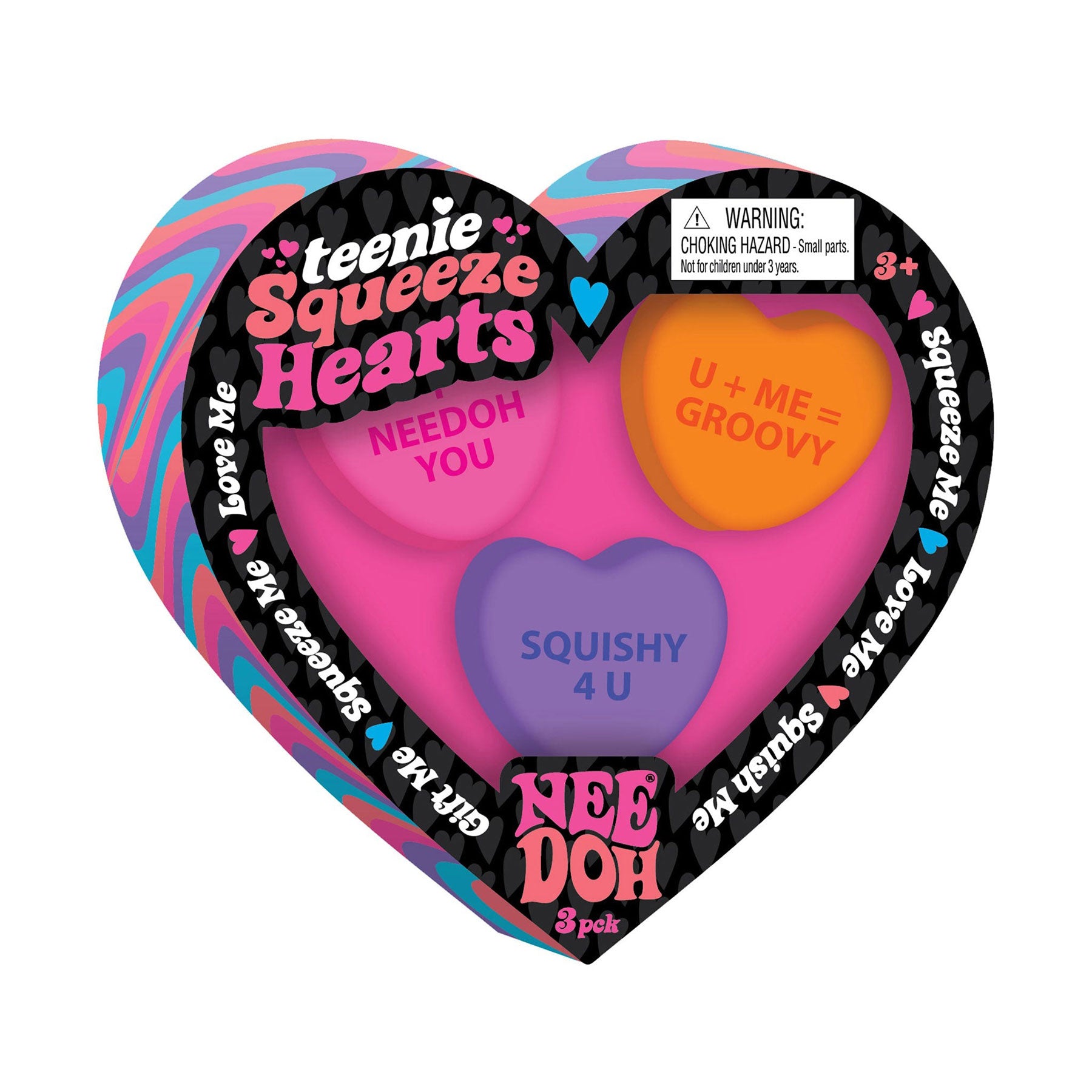 Schylling NeeDoh Teenie Squeeze Hearts Set - Pink / Orange / Purple