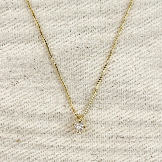 Miel & Gold Mini Cz Solitaire Necklace 18k Gold Filled