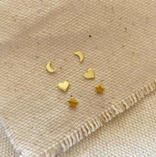 Miel & Gold Dainty Star, Moon & Heart Earrings 18k Gold Filled
