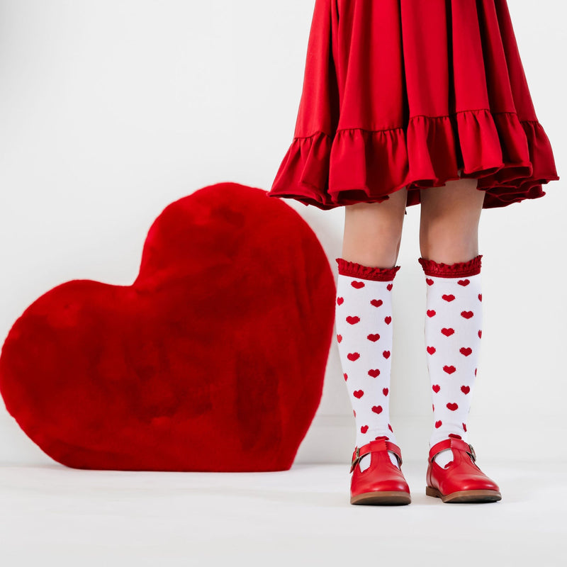 Little girl wearing Little Stocking Co Knee High Socks - True Love Lace Top