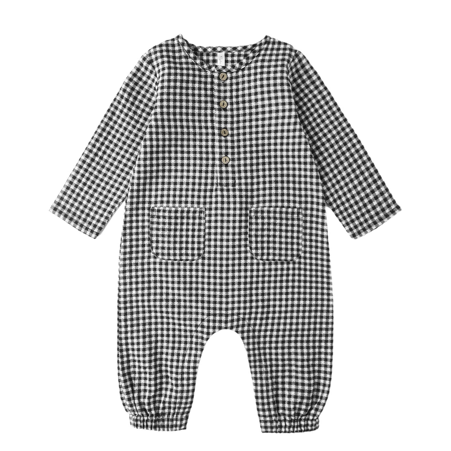 Rylee and Cru Long Sleeve Woven Jumpsuit - Black Gingham