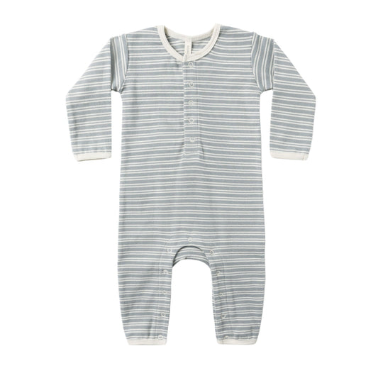 Quincy Mae Ribbed Baby Jumpsuit - Steel Blue Micro Stripe