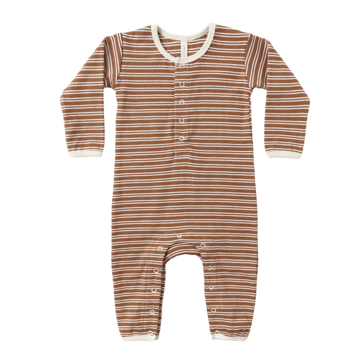 Quincy Mae Ribbed Baby Jumpsuit - Cedar Micro Stripe