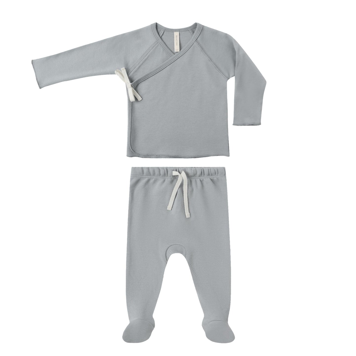 Quincy Mae Wrap Top + Footed Pant Set - Steel Blue
