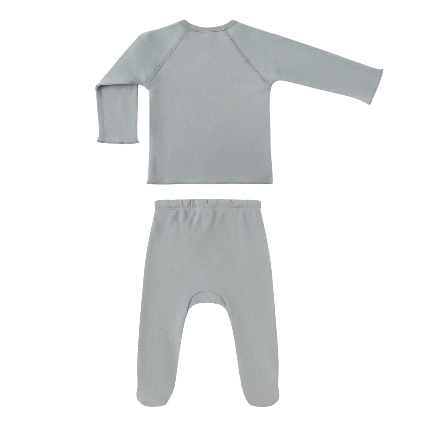 Quincy Mae Wrap Top + Footed Pant Set - Steel Blue
