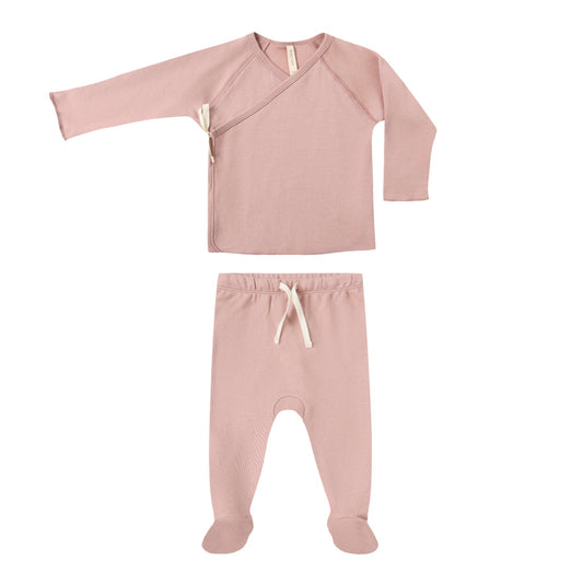 Quincy Mae Wrap Top + Footed Pant Set - Rose