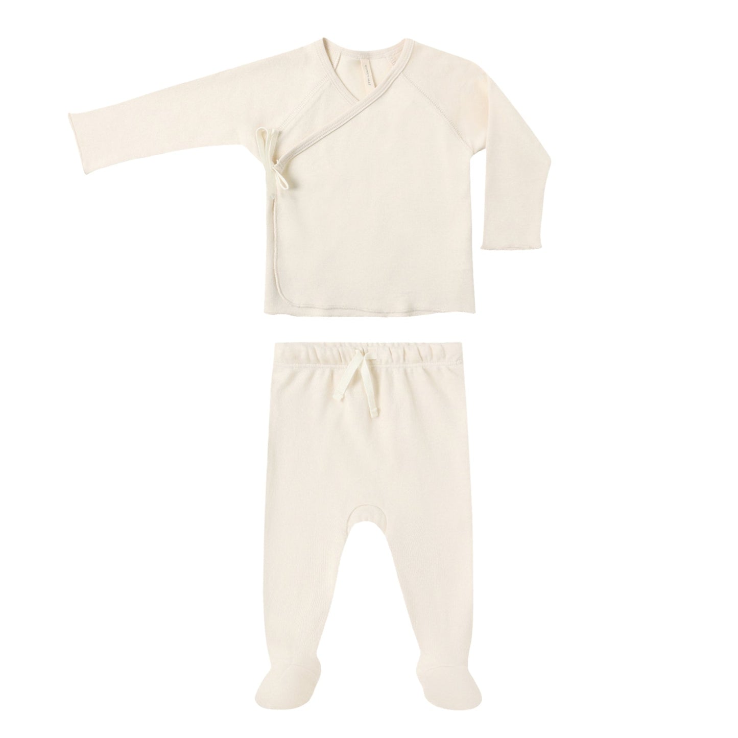 Quincy Mae Wrap Top + Footed Pant Set - Natural