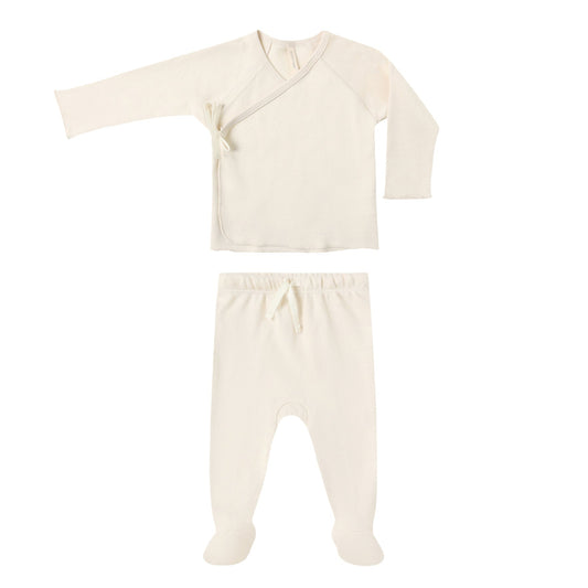 Quincy Mae Wrap Top + Footed Pant Set - Natural