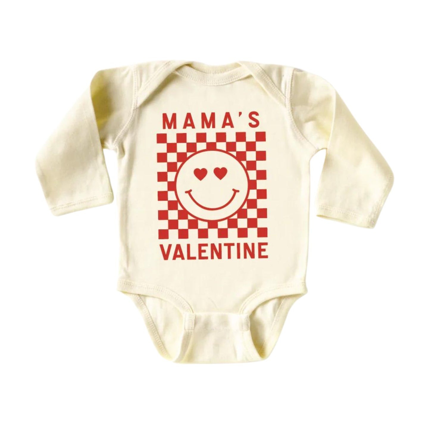 Checkered Long Sleeved Onesie - Mama's Valentine - Natural - SBGC