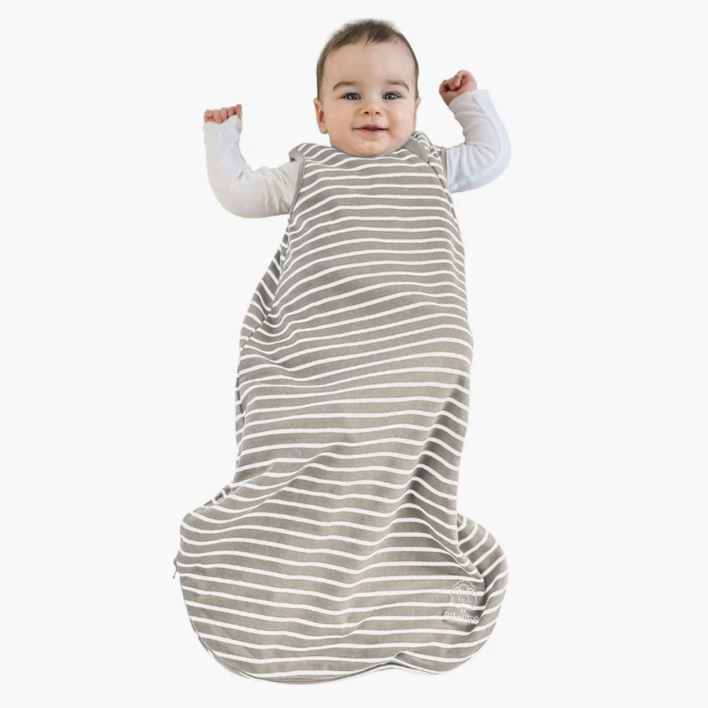 Baby wearing Woolino 4 Season Basic Baby Sleeping Bag - Merino Wool - Earth