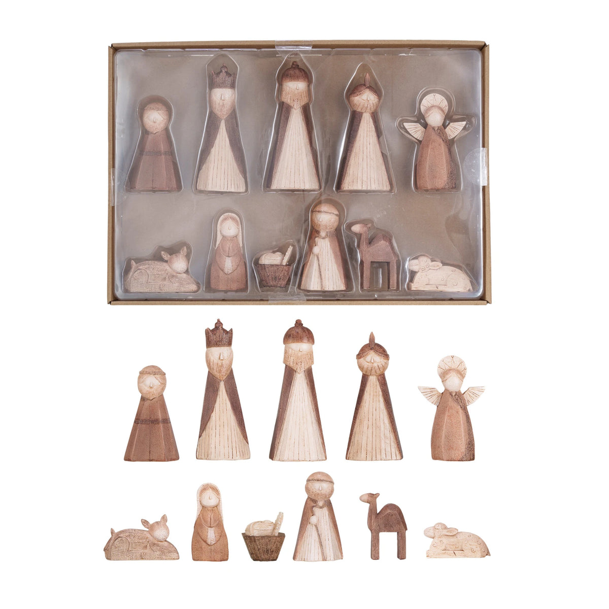 Creative Co-op Resin Nativity Set – 11 Pieces – Wood Finish