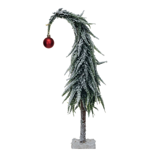 Creative Co-op Faux Evergreen Tree with Red Ball Ornament and Snow Finish
