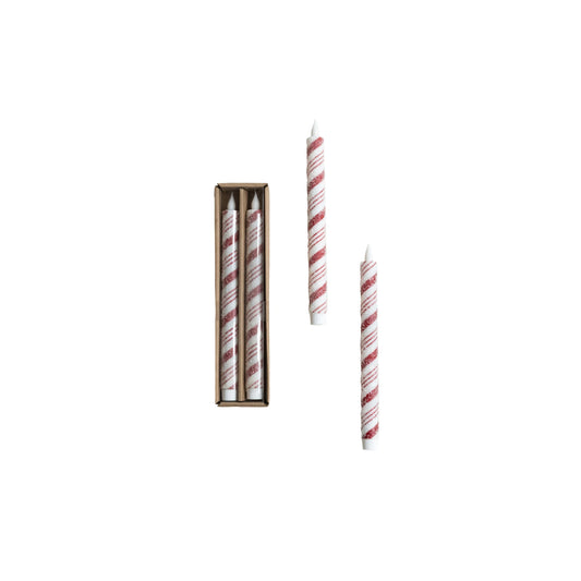 Creative Co-op Candy Cane Led Taper Candles with Timer – Set of 2