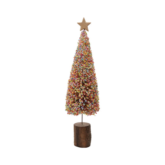 Creative Co-op Foam Microbeads & Resin Christmas Tree with Wood Slice Base & Star