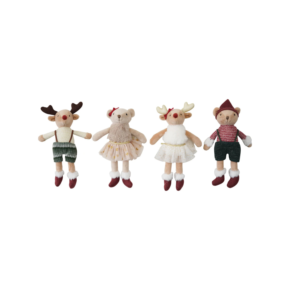 Creative Co-op Plush Reindeer & Bear in Clothes – 4 Styles – 1 Sent at Random