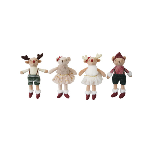 Creative Co-op Plush Reindeer & Bear in Clothes – 4 Styles – 1 Sent at Random