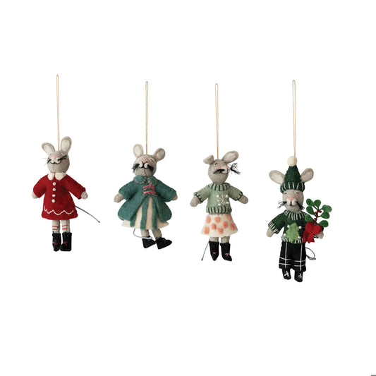 Creative Co-op Handmade Wool Felt Mouse in Winter Clothes Ornament – 4 Styles – 1 Sent at Random