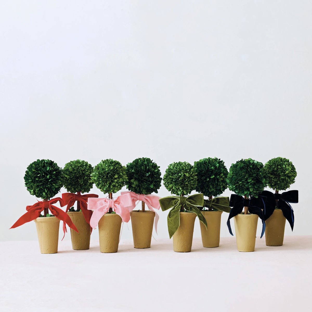 Creative Co-op Dried Boxwood Tree in Terra-Cotta Pot with Red Velvet Bow