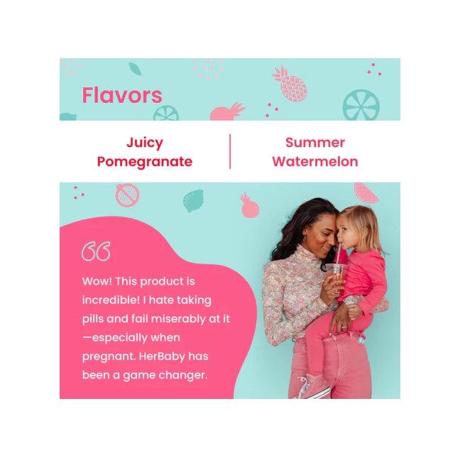 Mother and Daughter drinking Mixhers Herbaby Pre + Postnatal Dietary Supplement - 30 Sticks - Summer Watermelon / Juicy Pomegranate