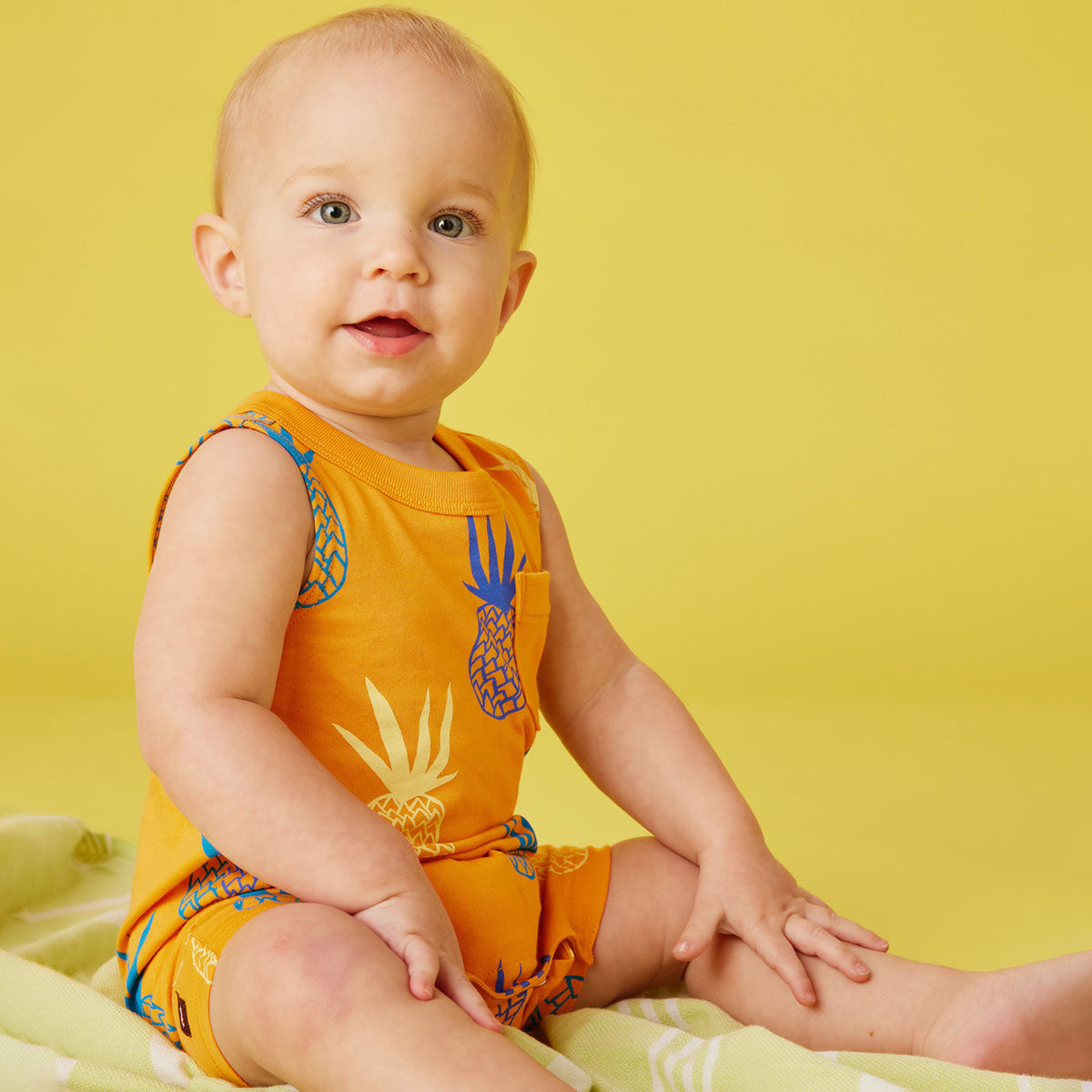 Tea Collection Pocket Tank Baby Romper - Pineapples in Portugal