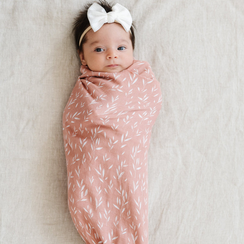 Baby Swaddled with Saranoni Bamboo Muslin Swaddle Blanket - Willow